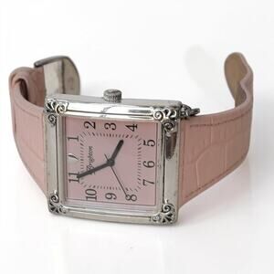 Brighton St Moritz Silver Plated Square Watch Pink Leather Band Heart Charm